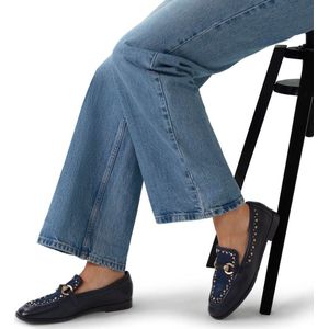 Manfield - Dames - Blauwe leren loafers met details - Maat 41