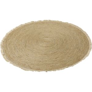 J-Line tapijt Kwastjesband - jute/katoen - beige/wit