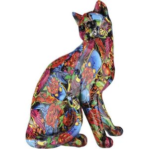 Beeld kat sculptuur kater - pop art polystone graffiti 29 x23 cm decoratie poezen