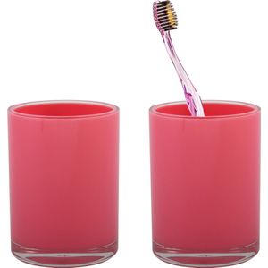 MSV Badkamer drinkbeker/tandenborstelhouder Aveiro - 2x - PS kunststof - fuchsia roze - 7 x 9 cm