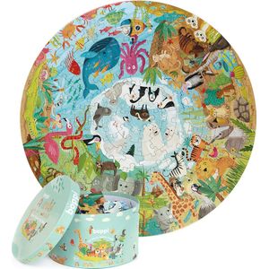 Boppi - wereldkaart puzzel - rond formaat - 150 stukjes - 58cm diameter - gemaakt van recycled karton