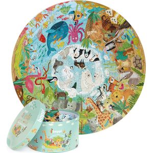 Wereldkaart - ronde puzzel - 150 stukjes - 58cm diameter - gemaakt van recycled karton