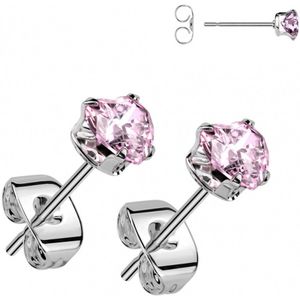 Oorbellen hartje roze 4 mm