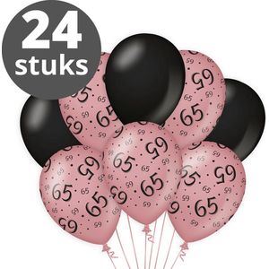 Verjaardag Versiering Pakket 65 jaar (24 stuks) Zwart en Roze - Ballonnen Roze & Zwart - Ballonnen Rose Goud / Black 65 jarige - Verjaardag 65 Birthday Meisje / Vrouw / Dames - Ballonnen verjaardag - Birthday Party Decoratie (65 Jaar)