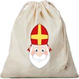 1x Katoenen cadeautasje / strooizak met sluitkoord Sinterklaas - Pepernoten zak