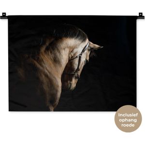 Wandkleed Dieren op een zwarte achtergrond - Paard op zwarte achtergrond Wandkleed katoen 60x45 cm - Wandtapijt met foto
