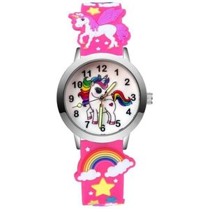 Fako® - Kinderhorloge - 3D - Eenhoorn Hart - Fluor Roze