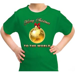 Foute kerst shirt / t-shirt - Merry Christmas to the world - groen voor kinderen - kerstkleding / christmas outfit 164/176