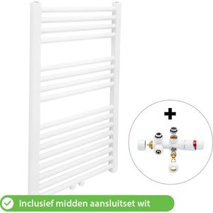 Handdoekradiator Badkamer met Aansluit Set en Thermostaat - Radiator - 800 × 500 mm - Mat Wit