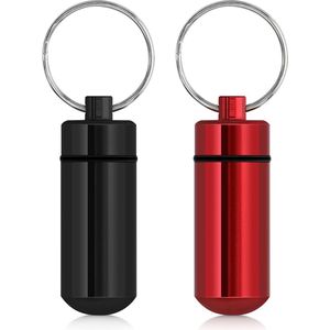 kwmobile 2 pillendoosje sleutelhanger in zwart / rood - Handig medicijndoosje voor onderweg - Pillendoosje alluminium met schroefdop
