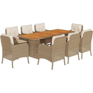 vidaXL 9-delige Tuinset met kussens poly rattan beige - Tuinset - Tuinsets - Loungeset - Tuintafel