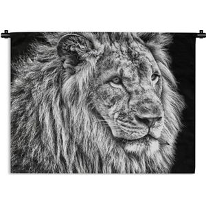 Wandkleed Leeuw - nieuw - Portret van een leeuw in zwart-wit Wandkleed katoen 60x45 cm - Wandtapijt met foto