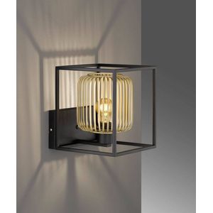 Fischer & Honsel - Wandlamp Caydo - 1x E27 max. 40 W (excl.) - Zwart Zandgrond Metaal met Gouden Accenten