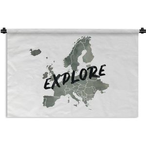 Wandkleed EuropakaartenKerst illustraties - Europakaart in grijze waterverf met de tekst Explore over de landen Wandkleed katoen 90x60 cm - Wandtapijt met foto