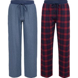 Phil & Co Heren Pyjamabroek Lang Katoen Gestreept/Geruit 2-Pack - Maat XL