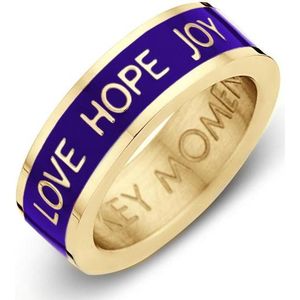 Key moments 8KM-R0015-50 Stalen Ring - Dames - Paars - Emaille - LOVE HOPE JOY - Maat 50 - Staal - Gold Plated