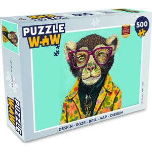 Puzzel Design - Roze - Bril - Aap - Dieren - Legpuzzel - Puzzel 500 stukjes