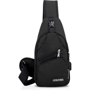 Unisex schoudertas heren dames borstzak sling bag rugzak met USB schoudertas sporttas voor wandelen, avontuur, sport, reizen en joggen, zwart, l