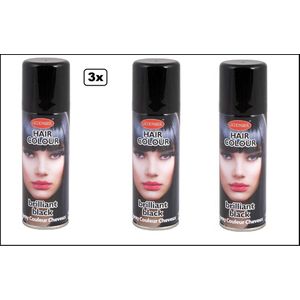 3x Haarspray zwart 125 ml - Festival thema feest carnaval haar kleurspray party