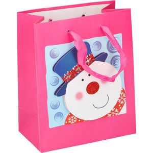 Christmas Gifts Cadeautasje Sneeuwpop 22 X 18 Cm Papier Roze