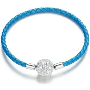 Gevlochten lederen bedelarmband Sneeuwvlok 17 cm