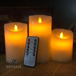 Nevolis LED Candles Without Flame Pillar Candle with Remote Control and Timer Function Diameter 7.5 cm x H 10 cm / 12.5 cm / 15 cm LED Candles for Birthday Party Wedding Hotel Home .