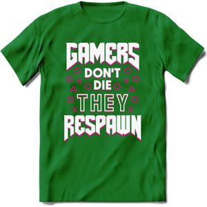 Gamers don't die T-shirt | Roze | Gaming kleding | Grappig game verjaardag cadeau shirt Heren – Dames – Unisex | - Donker Groen - XL