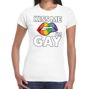 Kiss me I am gay t-shirt wit dames - feest shirts dames - gaypride kleding XXL