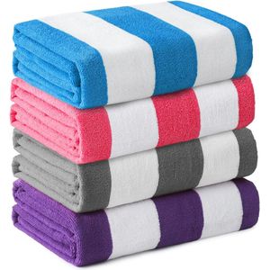 4 stuks microvezel strandhanddoeken badhanddoek zwembadhanddoek douchehanddoek met kleurrijk strepenpatroon (rood/grijs/blauw/paars), 76 x 152 cm, zacht, licht, absorberend en pluche