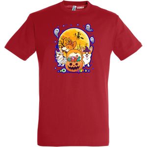 T-shirt kinderen Halloween Hondjes | Halloween kostuum kind dames heren | verkleedkleren meisje jongen | Rood | maat 128
