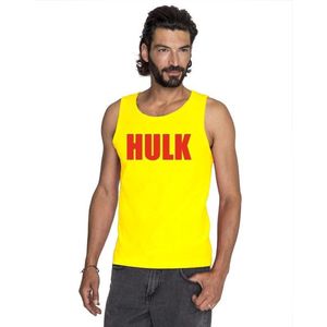 Gele Hulk hemdje met rode letters voor heren - worstelaar verkleed tanktop L