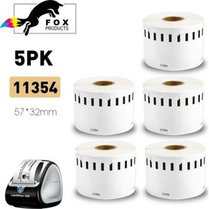 FoxProducts® 5x Labels Wit 11354 Dymo Compatible - 57 x 32 mm - permanente klevend - 1000 labels per Rol - S0722540 Geschikt voor Dymo Labelwriter - Multifunctionele etiketten - Apotheeketiketten - Adresetiketten