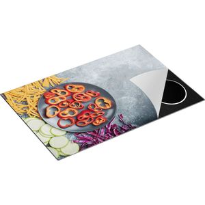 Chefcare Inductie Beschermer Gesneden Groente op Grijze Marmer - Groentes - 81,2x52 cm - Afdekplaat Inductie - Kookplaat Beschermer - Inductie Mat
