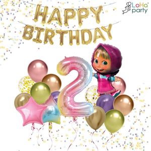 LoHa party® Masha en de beer Thema Folie ballonnen set-XXL folie ballon cijfer 2-ster folie ballon-roze-kleurijke-regenboog-Helium ballonnen-Slinger-Verjaardag versiering-feestpakket-Verjaardag decotatie-Regenboog ballonnen-40inch