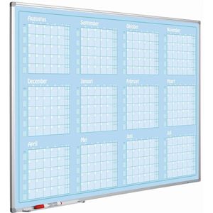 Whiteboard Deluxe - 60x120cm - Aug-Jul - Geëmailleerd staal - Weekplanner - Maandplanner - Jaarplanner - Magnetisch - Blauw - Nederlands