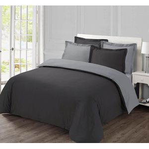 Omkeerbaar dekbedovertrek antraciet grijs 240x220cm - 100% katoen met bijpassende slopen dekbedovertrek 240 x 220 katoenen