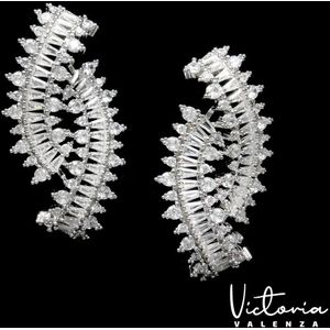 Victoria Valenza Milano Luxe Oorbellen Dames Messing Oorringen - Witte Steen - Kleur Zilver - 1 Paar