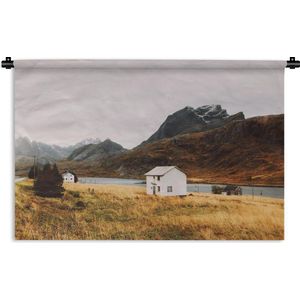 Wandkleed Lofoten eilanden Noorwegen - Huis op de Lofoten Wandkleed katoen 150x100 cm - Wandtapijt met foto