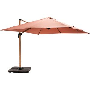 Oviala - Parasol van 3x3m en 4 houtkleurige kleurrijke tegels om te vullen