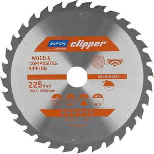 Norton Clipper Hout en Composiet - Zaagblad ATB Ripping - 225mm - 32 tanden - Voor Cirkelzagen en Afkortzagen