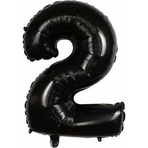 Cijfer Ballon nummer 2 - Helium Ballon - Grote verjaardag ballon - 32 INCH - Zwart  - Met opblaasrietje!