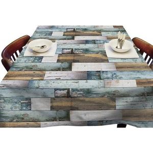 Buiten tafelkleed/tafelzeil blauwe steigerhouten planken 140 x 250 cm - Rechthoekig - Tuintafelkleed tafeldecoratie