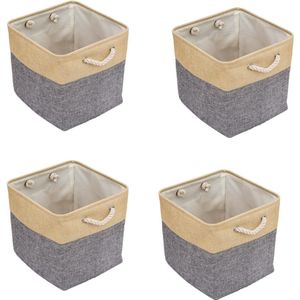 Opvouwbare opbergtas, opbergtas, stof, 33 x 33 x 33 cm, grote opbergmand, mand voor kast, rek, kleding compatibel met Kallax (beige/grijs, 4 stuks)