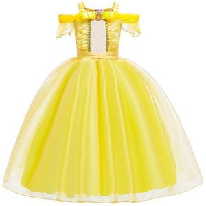 Prinses - Belle jurk - Prinsessenjurk - Verkleedkleding - Goud - Maat 98/104 (2/3 jaar)