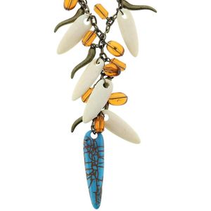 Behave Lange antiek-goudkleurige/blauwe ketting met diverse hangers