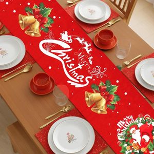 Kersttafelloper met kwastjes - Rood, wasbaar - 33 x 180 cm, stijl A .