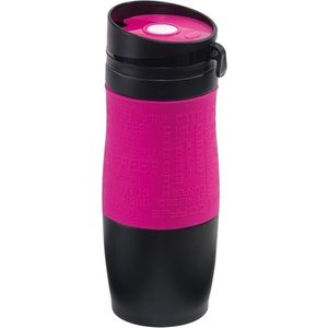 5x Thermosbekers/warmhoudbekers roze/zwart 380 ml - Thermo koffie/thee isoleerbekers dubbelwandig met schroefdop