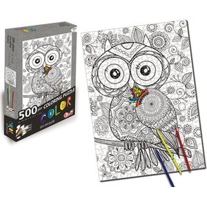 Doodle Legpuzzel ’Uil’ Puzzel 500 Stukjes Volwassenen en Kinderen - Zwart/Wit - Inkleuren - Schilder Op Nummer - Hobby Speelgoed - Dieren - Legpuzzels Volwassenen Kinderen - 50*70 CM