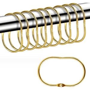 Metalen gordijnringen - Set van 30 stuks - 35 mm - Goudkleurig - Voor gordijnen en douchegordijnen - Inclusief clips - Voor gordijnroedes - Bevestiging met metalen klemmen