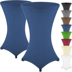 Set van 2 stretch statafelhoezen met keurmerk, versterking bij de voet, in vele kleuren en maten, Ø60-65cm, Ø70-75cm, Ø80-85cm (blauw, Ø70-75cm)